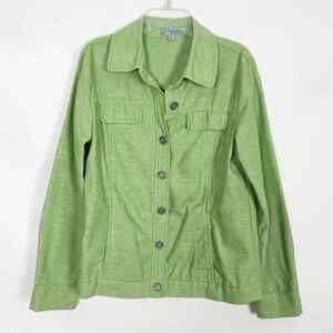 Amber Sun Collection Linen Blend Green Button Down Jacket Size Small